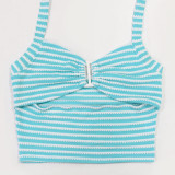 Stripe Halterneck Tie Up Two Piece Pants Set CYA-901870