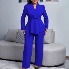 Plus Size Solid Color Long Sleeve Two Piece Pants Set GATE-D549