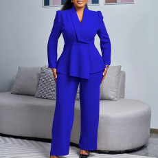 Plus Size Solid Color Long Sleeve Two Piece Pants Set GATE-D549