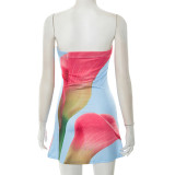 Floral Printed Backless Tube Tops Mini Dress GDSF-D25DS219