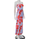Sexy Wrap Chest Print Slim Maxi Dress GDSF-D25DS214