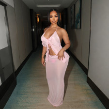 Sexy Tie Up Backless Two Piece Skirt Suit CYA-901892