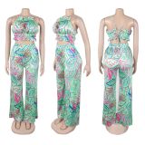 Print Halterneck Vest Wide Leg Pants Suit GTYZ-7562