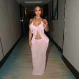 Sexy Tie Up Backless Two Piece Skirt Suit CYA-901892