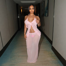 Sexy Tie Up Backless Two Piece Skirt Suit CYA-901892