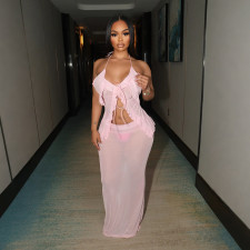Sexy Tie Up Backless Two Piece Skirt Suit CYA-901892