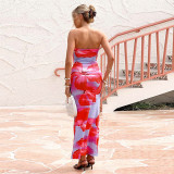 Sexy Wrap Chest Print Slim Maxi Dress GDSF-D25DS214