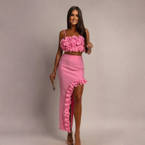 Sexy Sling Vest And Ruffles Irregular Skirt Suit CYA-901880