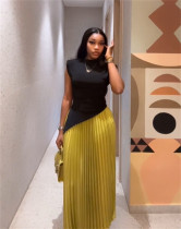 Irregular Short Sleeve T Shirt Pleated Long Skirt Suit GMSF-9260