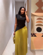 Irregular Short Sleeve T Shirt Pleated Long Skirt Suit GMSF-9260