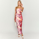 Sexy Wrap Chest Print Slim Maxi Dress GDSF-D25DS214