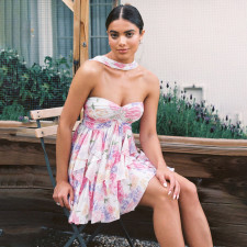 Print Halterneck Backless Irregular Mini Dress XEF-K25D72482