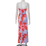 Sexy Wrap Chest Print Slim Maxi Dress GDSF-D25DS214