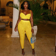 Solid Color Sling Tight Two Piece Pants Set GDSF-D25ST220