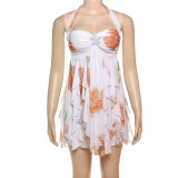 Print Halterneck Backless Irregular Mini Dress XEF-K25D72482