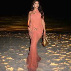Solid Color Mesh Backless Maxi Dress GZJQ-K25D72891