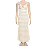 Wave Print Lace-Up Halterneck Maxi Dress GZJQ-K25D71174