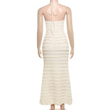 Wave Print Lace-Up Halterneck Maxi Dress GZJQ-K25D71174