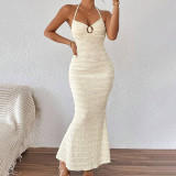 Wave Print Lace-Up Halterneck Maxi Dress GZJQ-K25D71174
