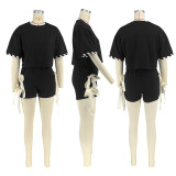 Bow Tie Up Sport Casual Two Piece Shorts Set  DDF-88242
