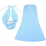 Solid Mesh Sheer Backless Vest Long Skirt Set GZJQ-K25S71891