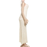 Wave Print Lace-Up Halterneck Maxi Dress GZJQ-K25D71174