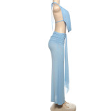 Solid Mesh Sheer Backless Vest Long Skirt Set GZJQ-K25S71891