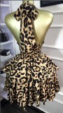 Sleeveless Halterneck Leopard Print Mini Dress GXIN-S-8822
