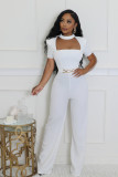 Short Sleeve Solid Color Wide Leg Jumpsuit OSM-4932
