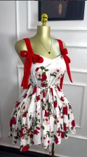 Sleeveless Printed Bow Tie Ruffle Mini Dress GXIN-S-8803