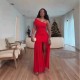 Solid Color Slash Shoulder Split Maxi Dress GXIN-S-8819