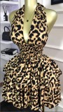 Sleeveless Halterneck Leopard Print Mini Dress GXIN-S-8822