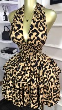 Sleeveless Halterneck Leopard Print Mini Dress GXIN-S-8822