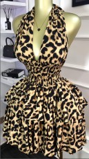 Sleeveless Halterneck Leopard Print Mini Dress GXIN-S-8822