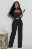 Short Sleeve Solid Color Wide Leg Jumpsuit OSM-4932