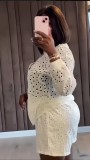 Long Sleeve V Neck Tops Two Piece Short Set GXIN-S-8816