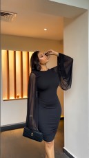 Solid Color Flare Sleeve Midi Dress GXIN-S-8728