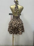 Sleeveless Halterneck Leopard Print Mini Dress GXIN-S-8822
