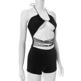 Hollow Out Halterneck Tie Up Skinny Romper GDSF-D25RP173