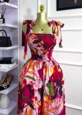 Sleeveless Bow Tie Up Printed Loose Jumpsuit GXIN-S-8833