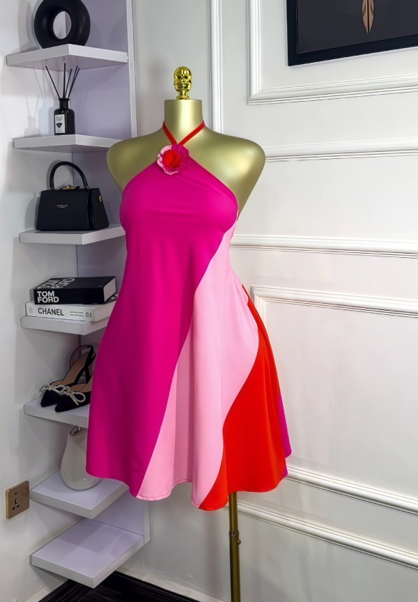 Color Block Sleeveless Backless Mini Dress GXIN-S-8846