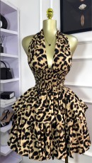 Sleeveless Halterneck Leopard Print Mini Dress GXIN-S-8822