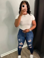 Fashion Wash Holes Pencil Jeans GXJF-236019