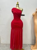 Solid Color Slash Shoulder Split Maxi Dress GXIN-S-8819