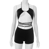 Hollow Out Halterneck Tie Up Skinny Romper GDSF-D25RP173