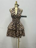 Sleeveless Halterneck Leopard Print Mini Dress GXIN-S-8822