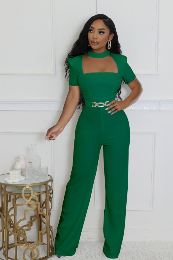 Short Sleeve Solid Color Wide Leg Jumpsuit OSM-4932