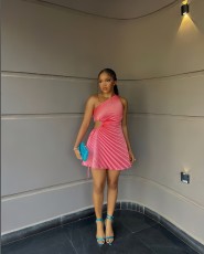 Slash Shoulder Sleeveless Print Mini Dress GXIN-S-8759