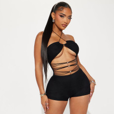 Hollow Out Halterneck Tie Up Skinny Romper GDSF-D25RP173