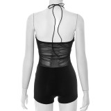 Hollow Out Halterneck Tie Up Skinny Romper GDSF-D25RP173
